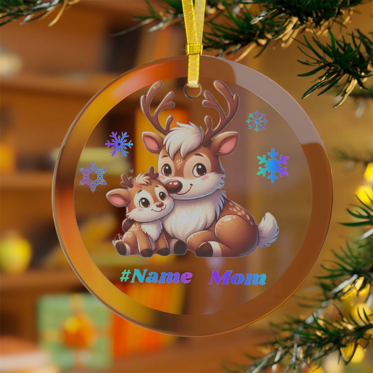 Reindeer Ornament, Mom and Child Ornament, Famlily Ornament, Glass Ornaments (Generic brand) 32857