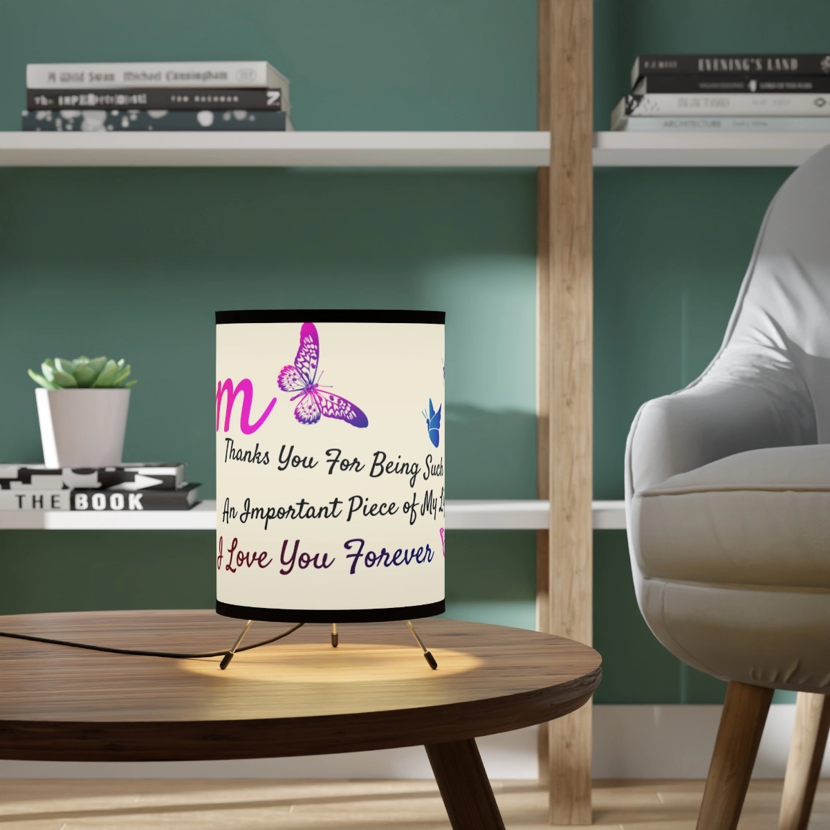 Tripod Lamp with High-Res Printed Shade, Custom photo, custom name, gift for mom, mother day 23063