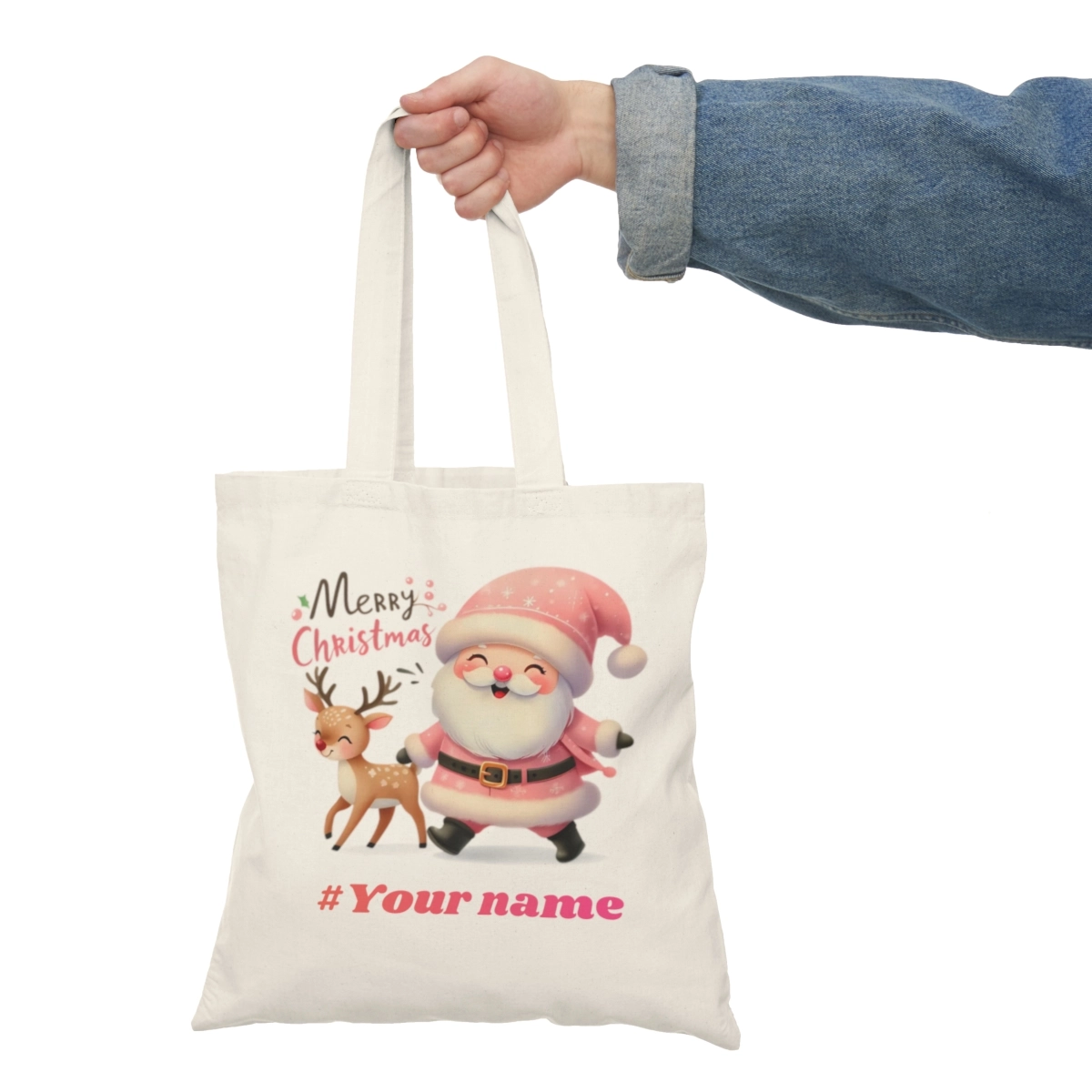 Christmas Tote Bag, Cute Bags Christmas, Santa Claus Bag, Merry Christmas Bags, Natural Tote Bag (S&S Bags) 33100