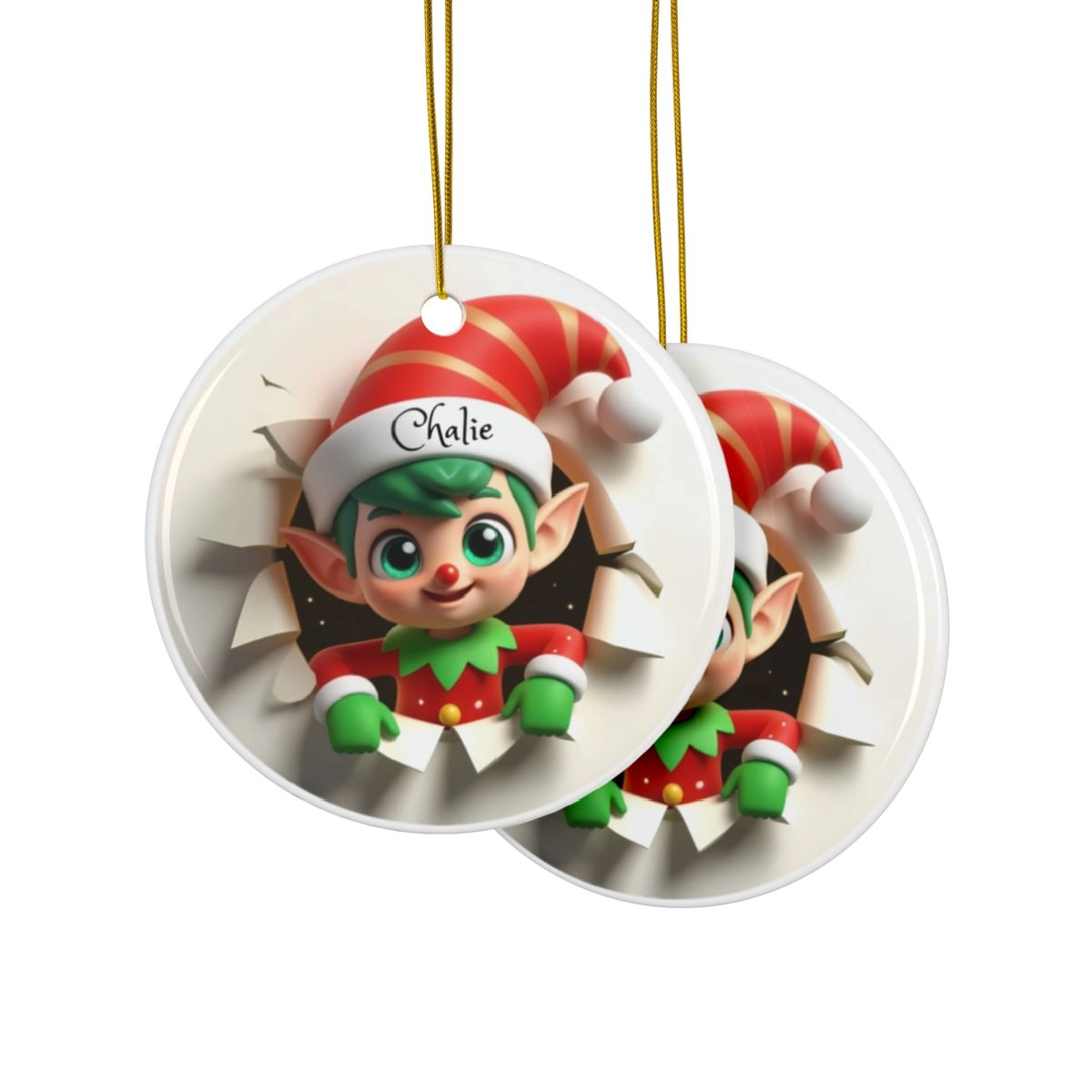 3D Elf Christmas Ornament, Ceramic Ornaments, 2-Side Print, (1pc, 3pcs, 5pcs, 10pcs) (Generic brand) 33537