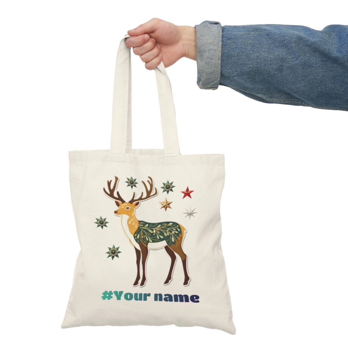 Reindeer Tote Bags, Christmas Tote Bag, Merry Christmas Bags, Natural Tote Bag (S&S Bags) 33124