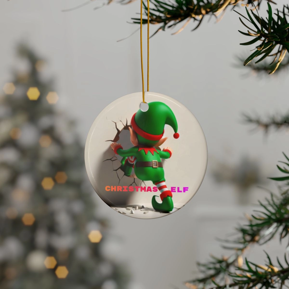 3D Elf Christmas Ornament, Ceramic Ornaments, 2-Side Print, (1pc, 3pcs, 5pcs, 10pcs) (Generic brand) 33534
