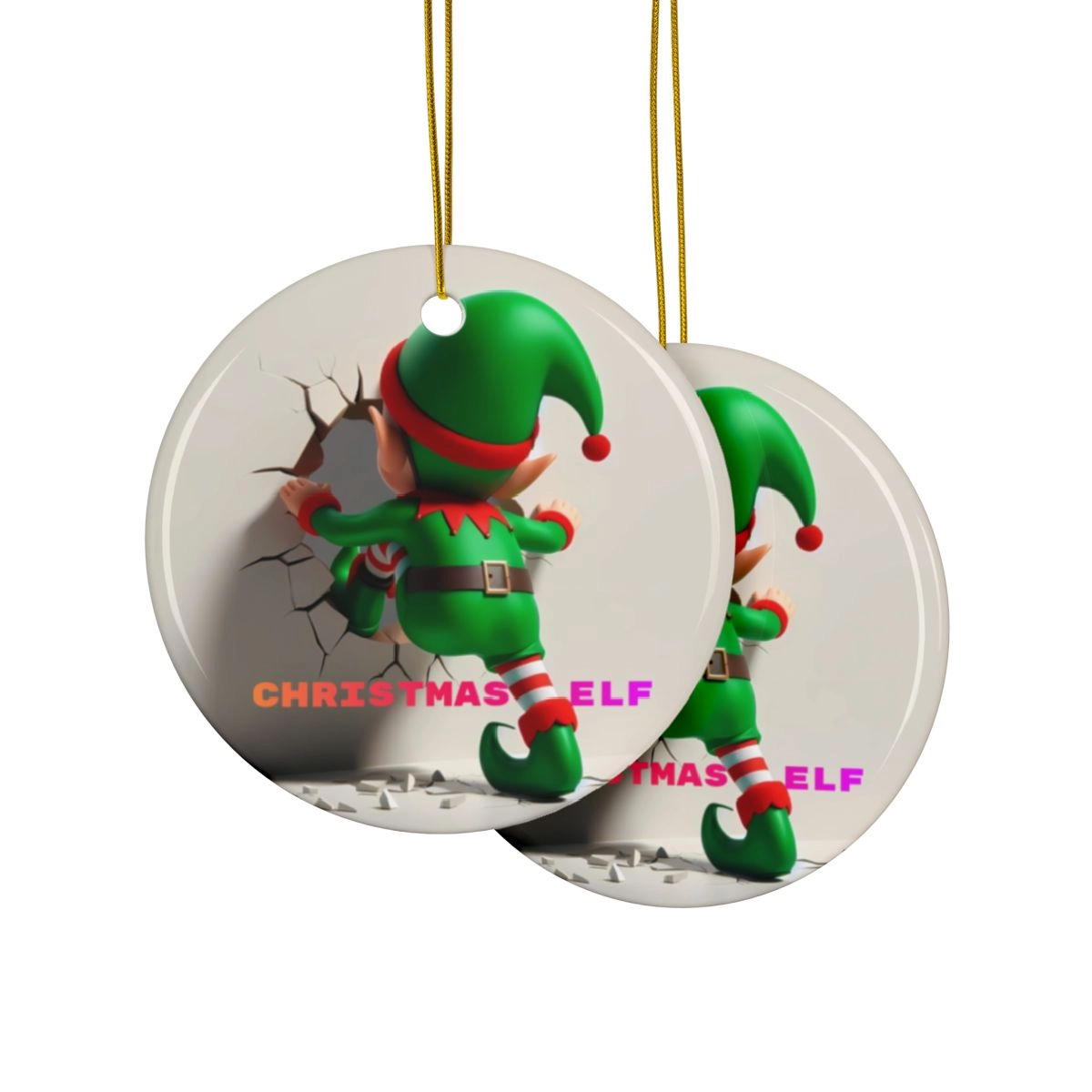 3D Elf Christmas Ornament, Ceramic Ornaments, 2-Side Print, (1pc, 3pcs, 5pcs, 10pcs) (Generic brand) 33533