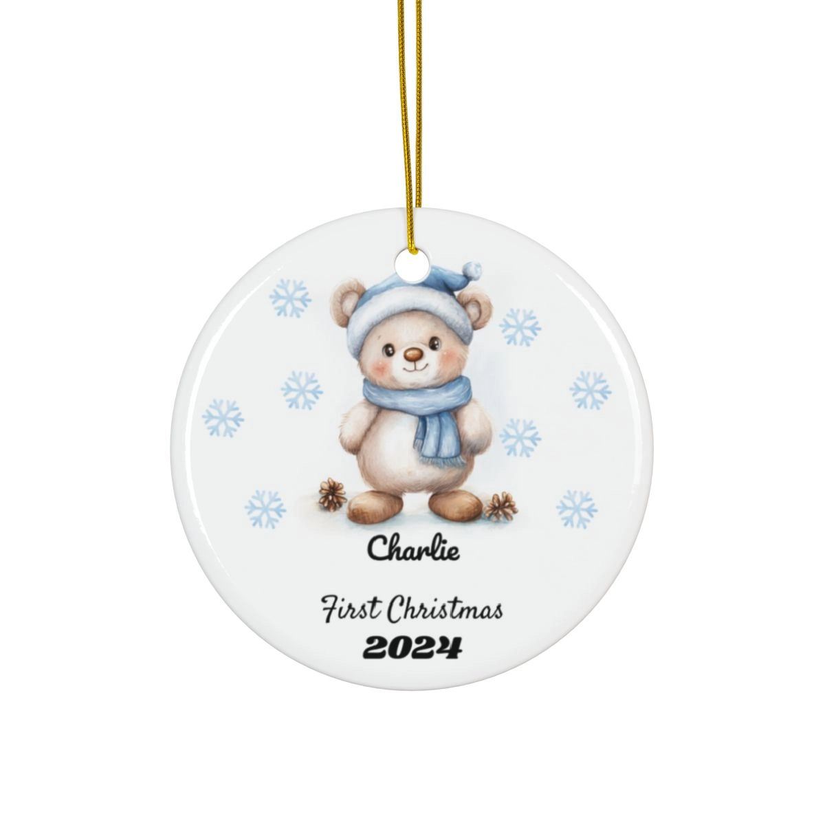Cute Baby Bear Ornament, Personalized Name Ornament, Ceramic Ornaments, 2-Side Print, (1pc, 3pcs, 5pcs, 10pcs) (Generic brand) 33504