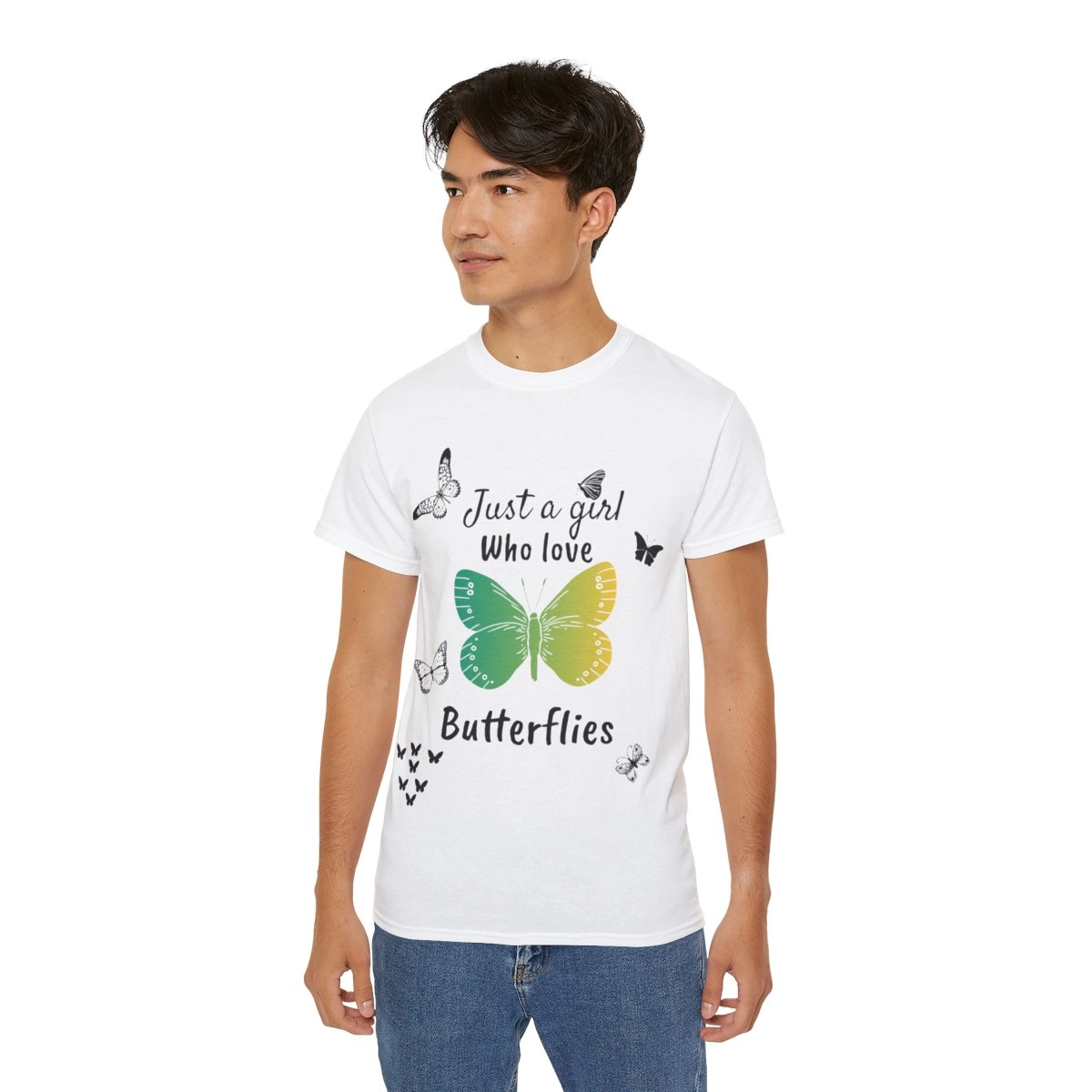 Just A Girl Who Love Butterflies ,Custom text, Custom photo, Unisex Ultra Cotton Tee (Gildan)  23268