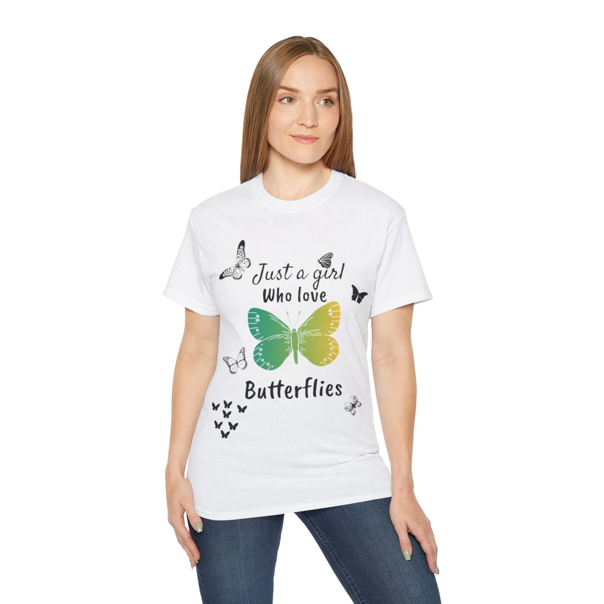 Just A Girl Who Love Butterflies ,Custom text, Custom photo, Unisex Ultra Cotton Tee (Gildan)  23266