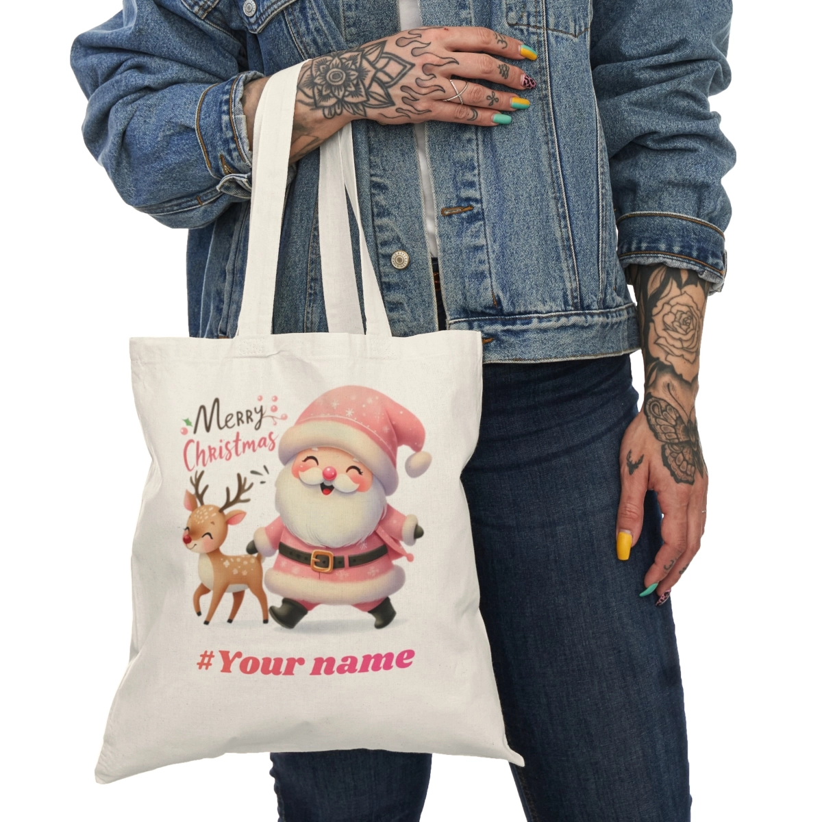 Christmas Tote Bag, Cute Bags Christmas, Santa Claus Bag, Merry Christmas Bags, Natural Tote Bag (S&S Bags) 33098