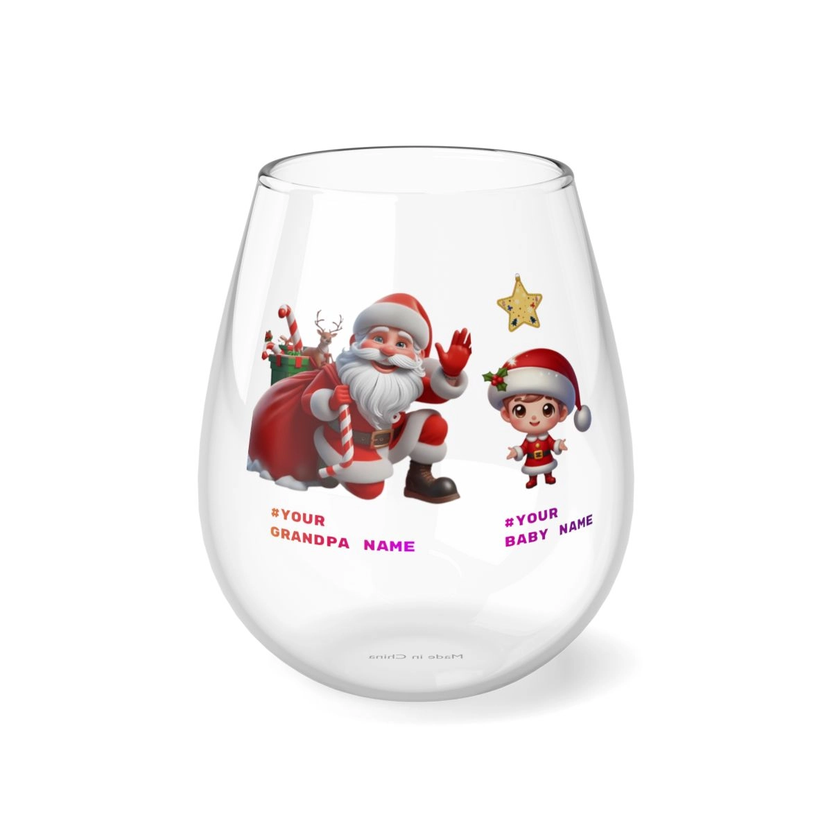 Christmas Glass, Christmas Wine Glass, Santa Claus Glass, Stemless Wine Glass, 11.75oz (Generic brand)