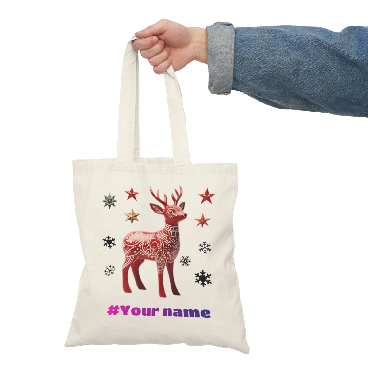  Reindeer Tote Bag, Christmas Tote Bag, Merry Christmas Bags, Natural Tote Bag (S&S Bags) 33116