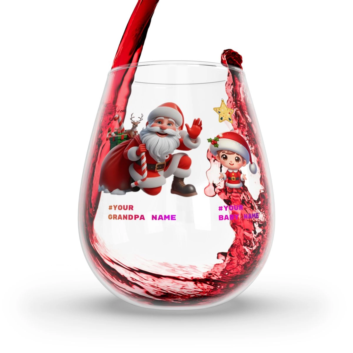Christmas Glass, Christmas Wine Glass, Santa Claus Glass, Stemless Wine Glass, 11.75oz (Generic brand) 32783