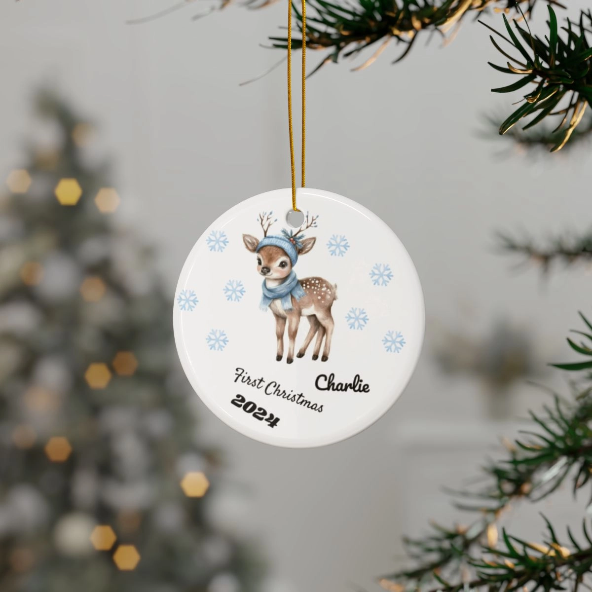 Custom Text Ornament, Reindeers Ornament, Personalized Ornament, Ceramic Ornaments, 2-Side Print, (1pc, 3pcs, 5pcs, 10pcs) (Generic brand) 33514