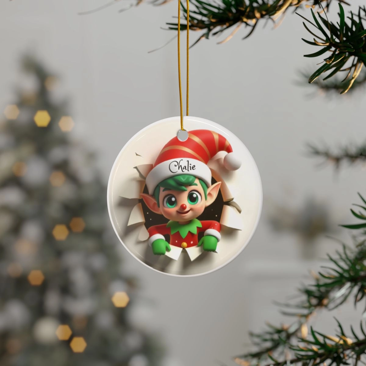 3D Elf Christmas Ornament, Ceramic Ornaments, 2-Side Print, (1pc, 3pcs, 5pcs, 10pcs) (Generic brand) 33538