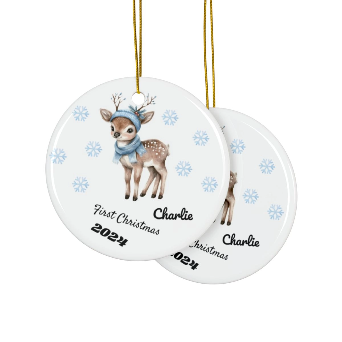 Custom Text Ornament, Reindeers Ornament, Personalized Ornament, Ceramic Ornaments, 2-Side Print, (1pc, 3pcs, 5pcs, 10pcs) (Generic brand) 33513