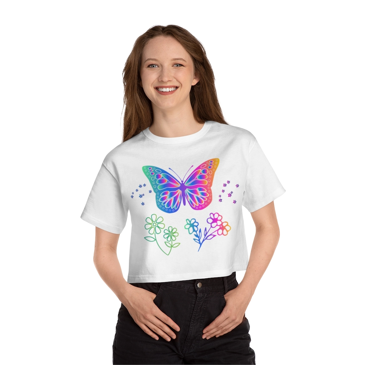 Flower t-shirt  Champion , Gardener Botanical , Shirt Butterfly, Women's Heritage Cropped T-Shirt (Champion)  23460