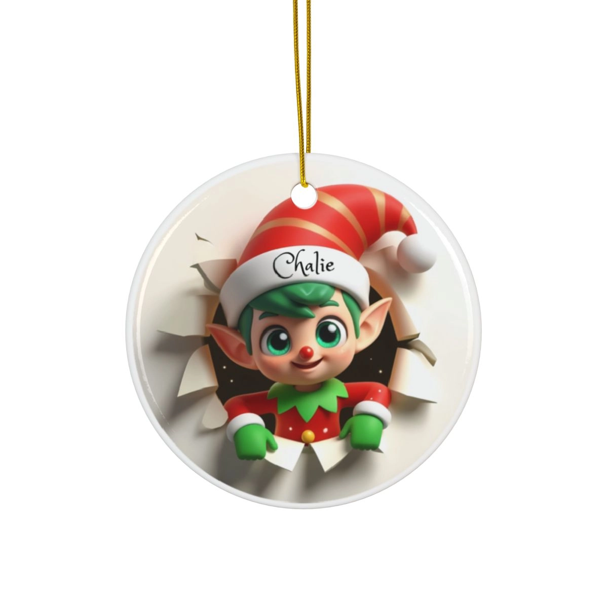 3D Elf Christmas Ornament, Ceramic Ornaments, 2-Side Print, (1pc, 3pcs, 5pcs, 10pcs) (Generic brand)