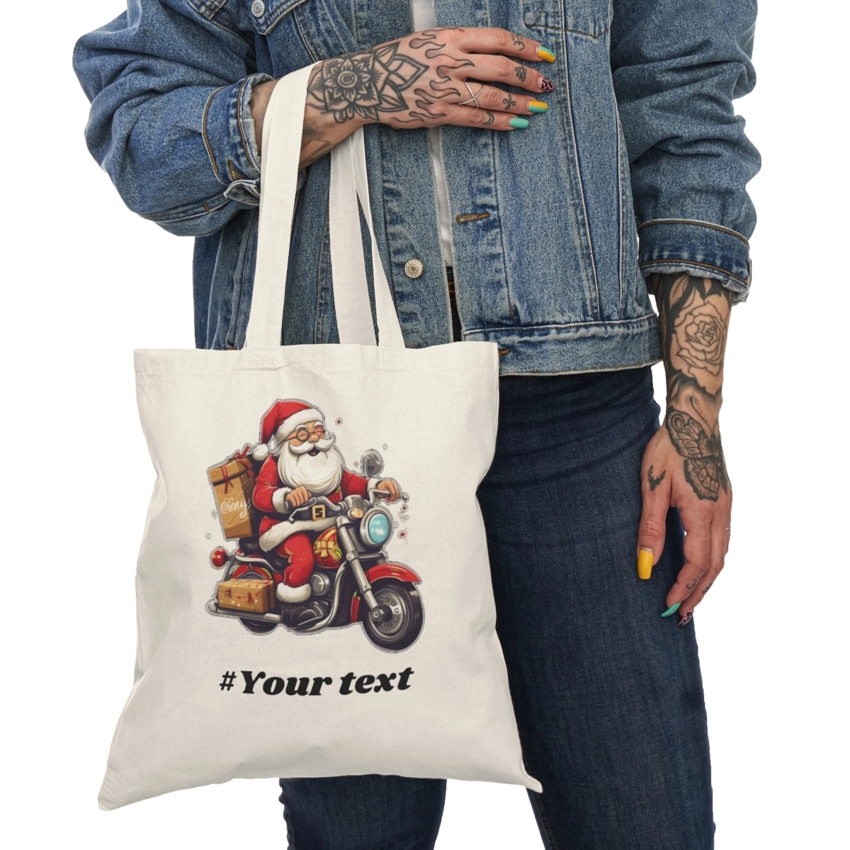 Christmas Tote Bag, Santa Claus Bag, Merry Christmas Bags, Natural Tote Bag (S&S Bags) 33074