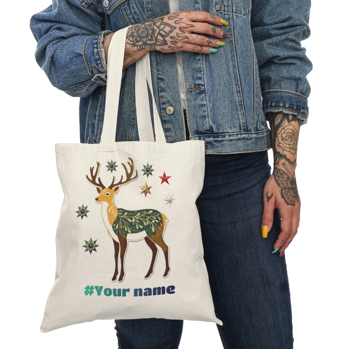 Reindeer Tote Bags, Christmas Tote Bag, Merry Christmas Bags, Natural Tote Bag (S&S Bags) 33122