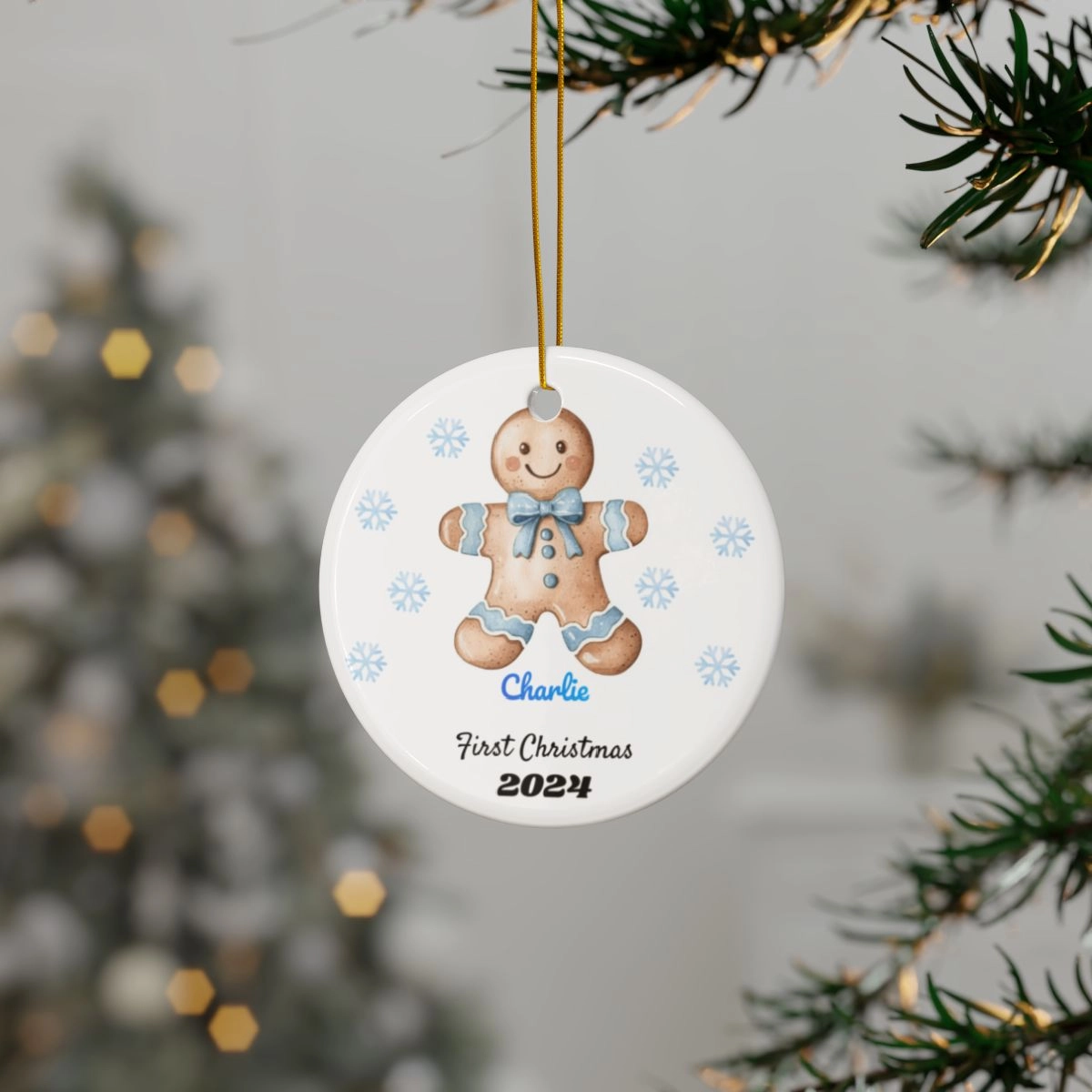 3D Gingerbread man Christmas Ornament, Ceramic Ornaments, 2-Side Print, (1pc, 3pcs, 5pcs, 10pcs) (Generic brand) 33510